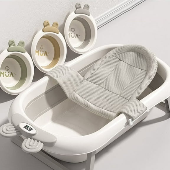 PUEDO Enlarged Collapsible Baby Bathtub for Infants to Toddler, with Thermometer, 3 Wash Basin and Bathing Net Cushion