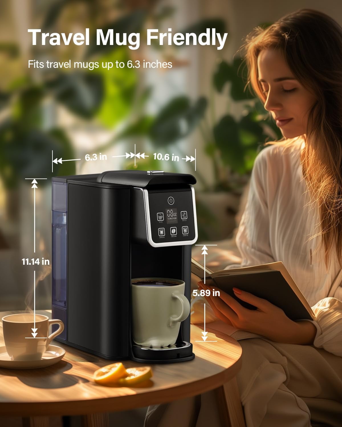 Single Serve Coffee Maker, Hot and Iced Coffee Machine for K Cup Pods & Ground Coffee, 6 to 14 oz Brew Sizes, with 50 oz Large Water Tank, Removable Drip Tray, Stainless Steel, Red