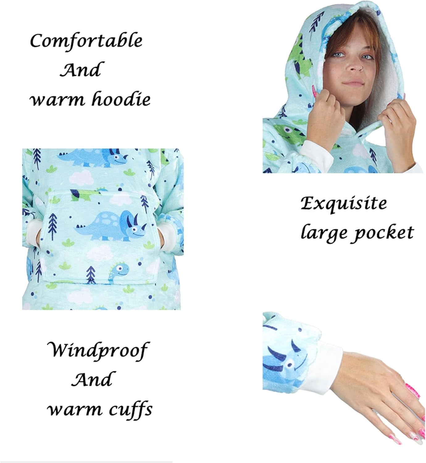 Moderong Wearable Blanket Hoodie, Oversized Flannel Comfy Sweatshirt for Adults,Warm Cozy Hooded Body Blanket
