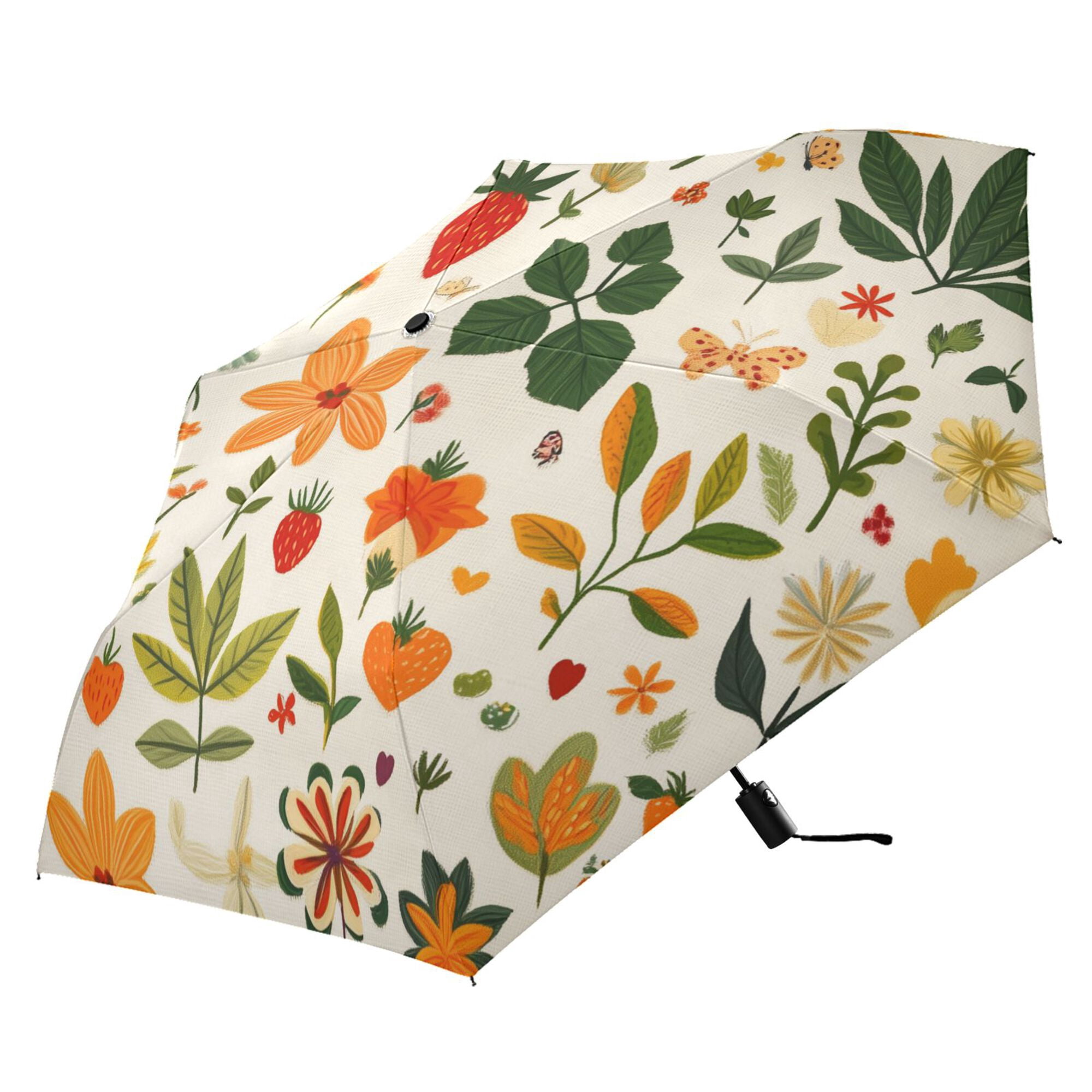 FORMRS Travel Umbrella Folding Auto Open Close Windproof Rain UV Protection, Leaves Pattern