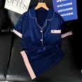 thumbnail image 4 of Women Ice Silk Pajama Set - Solid Color 3/4 Sleeve Top & Shorts Spring Summer Loungewear, 4 of 6