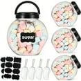 thumbnail image 1 of HLONK 4 Sets Plastic Candy Jar with Lid And 4 Scoops 33.8oz Clear Containers for Candy Buffet Round Cookie Jars with Labels for Snack Food Kitchen Counter Decorative Display Party, 1 of 5