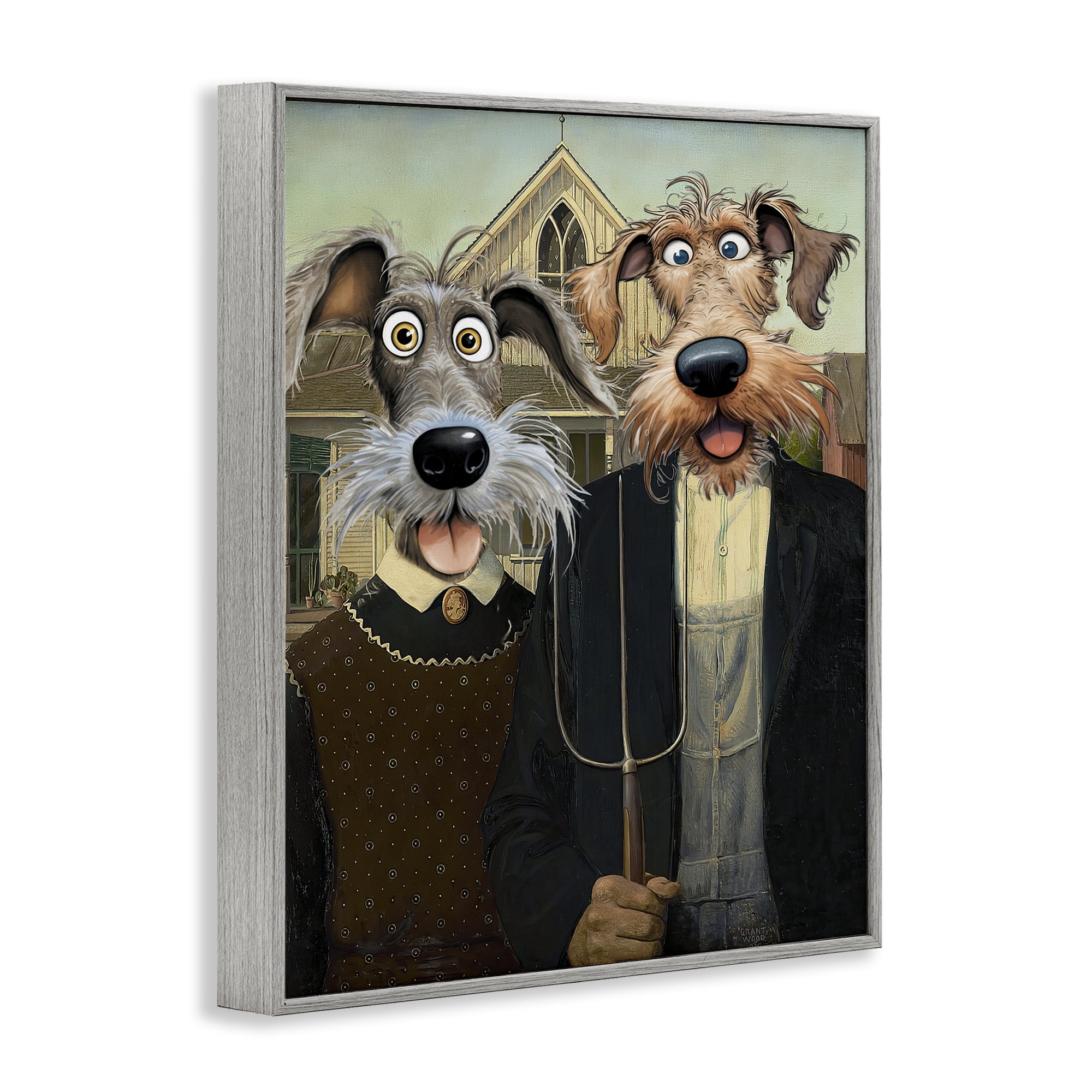 Stupell Industries American Gothic Pups Gray Framed Giclee Art, design by Tina LeCour