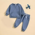 thumbnail image 2 of Elainilye Fashion Toddler Boys Girls 2 Piece Outfits Cute Solid Color Long Sleeve Pocket Hooded Sweatpants Suit Sizes 3M-3Y,Blue, 2 of 9