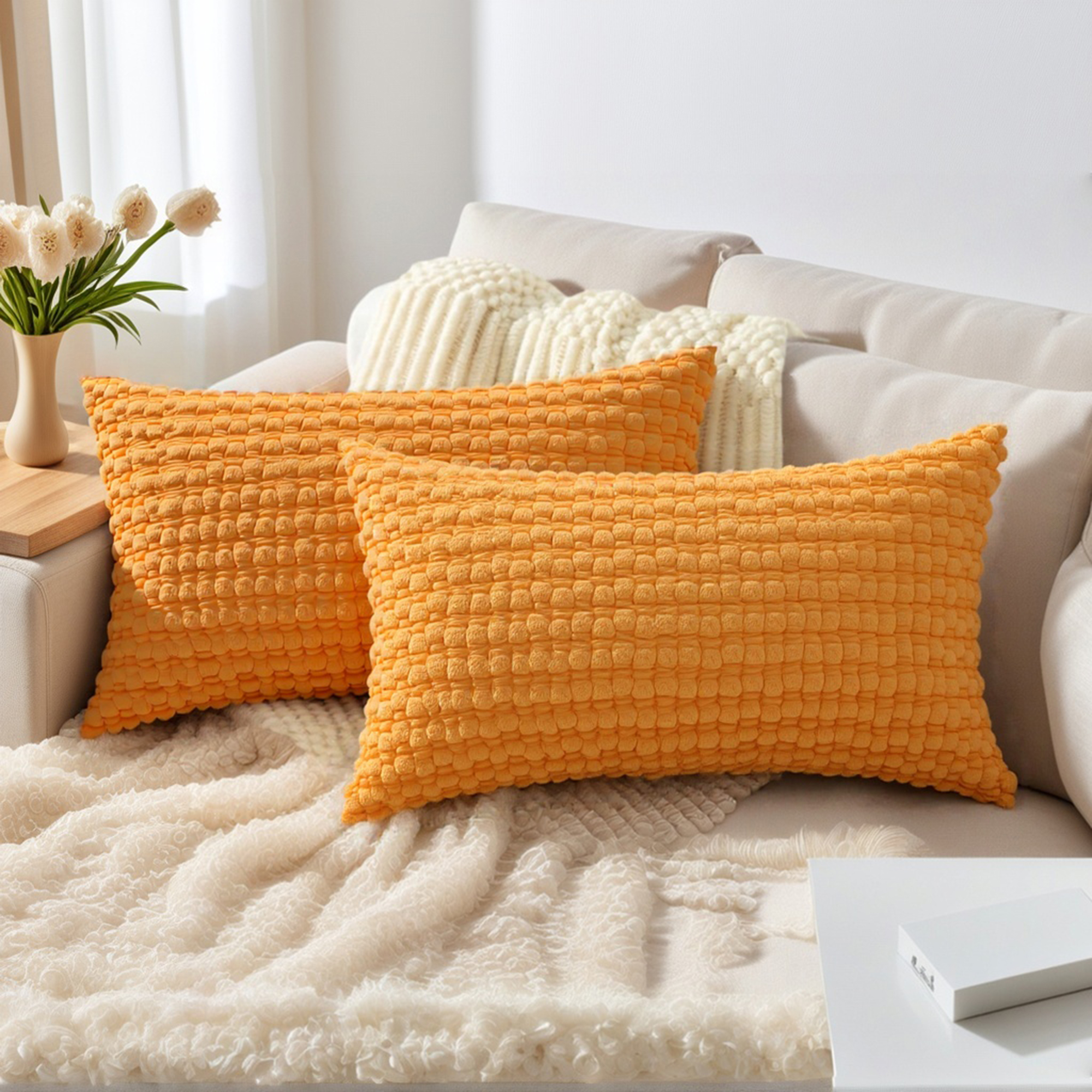 Unique Bargains Corduroy Throw Pillow Covers Set of 2 Yellow 20" x 12"