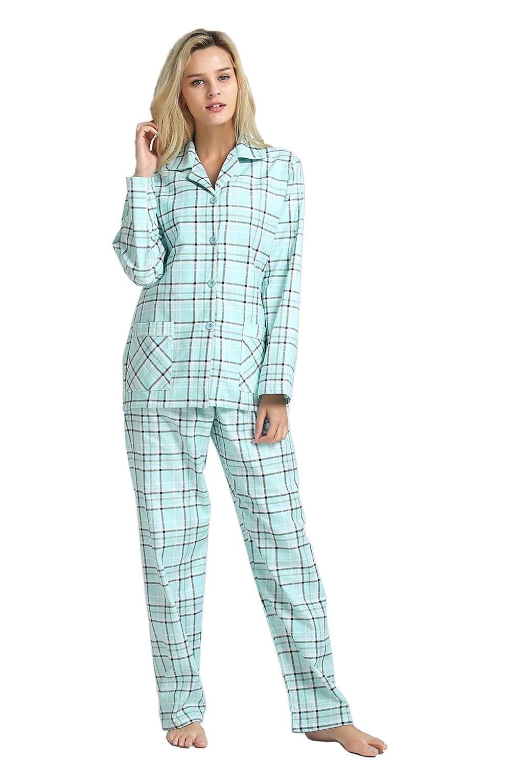 GLOBAL Women's Flannel Pajama Set, 100% Cotton photo 1