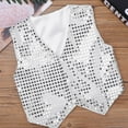 thumbnail image 3 of Fldy Kids Boys Girls Shiny Sequins Vest Wedding Choir Party Waistcoat Jazz Hip Hop Dance Costume Silver 13-14, 3 of 6
