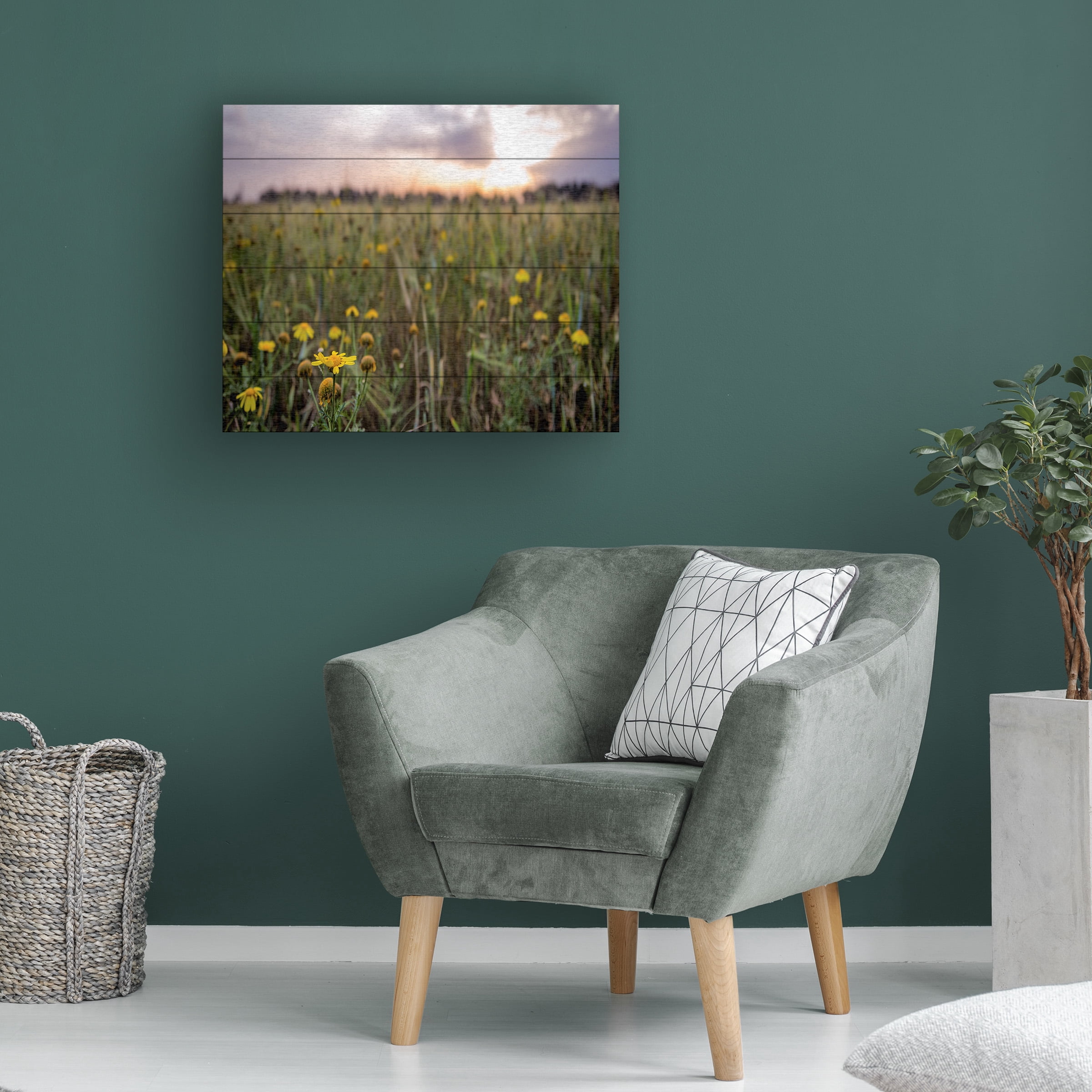 Giuseppe Torre 'Flowers In The Sunset' Wood Slat Art 18x22