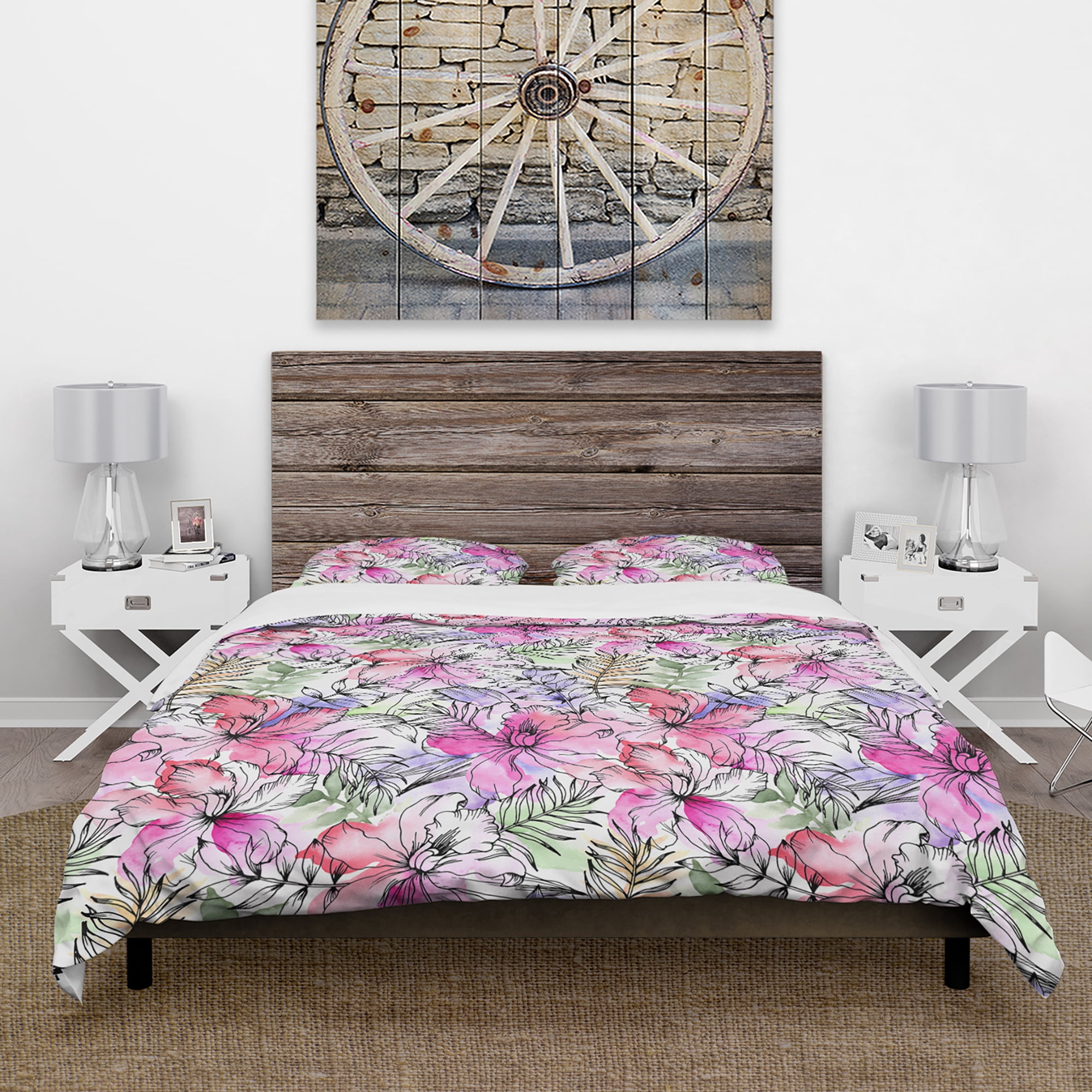 Designart 'Illustration of Tropical Flowers' Floral Duvet Cover Set