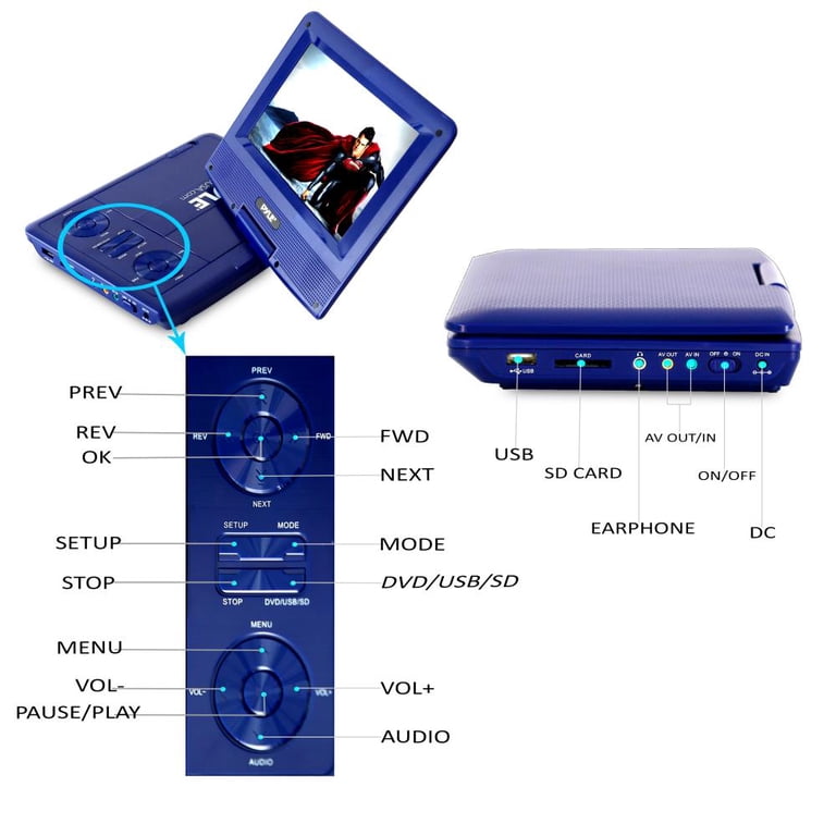 PYLE PDV71BL - 7'' Portable CD/DVD Player, Built-in Rechargeable
