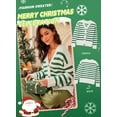 thumbnail image 3 of SHEWIN Womens Cardigan Casual Button Down Color Block Striped V Neck Open Front Knit Fall Sweaters Green Stripe, 3 of 9