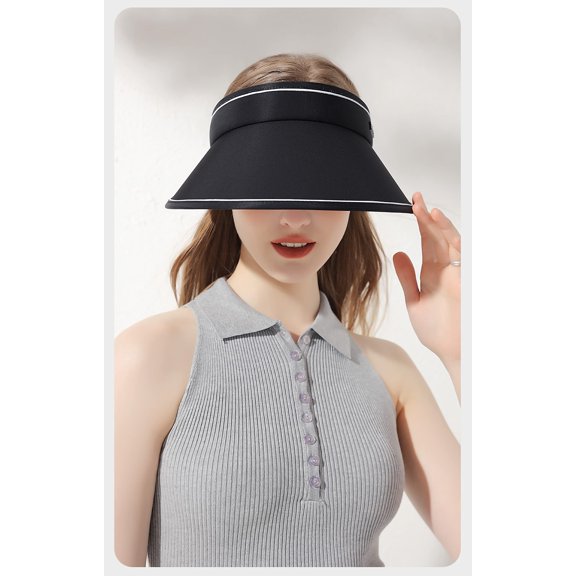 Sun Visors for Women, UV Protection UPF 50  Large Brim Sun Hats for Women, Foldable Womens Golf Cap, Wind Resistant, Adjustable, Packable Camping Hats, Black