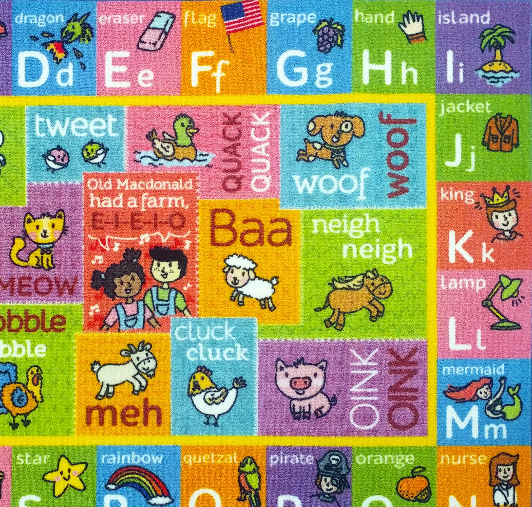 KC Cubs Playtime Collection ABC Alphabet with Old McDonald's Animals Educational Learning Polypropylene Kids and Children Area Rug (8'2" x 9'10")