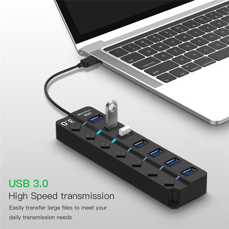 4/7 Port USB 3.0 Hub 5Gbps High Speed On/Off Switches AC Power Adapter For PC TB 