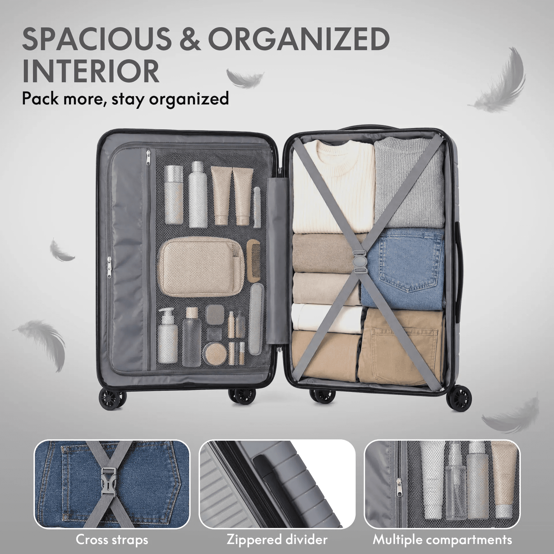 3-Piece PP Hardshell Luggage Set, Lightweight Scratch-Resistant Suitcases with TSA Lock, 4 Silent Spinner Wheels, 20"/24"/28", Dark Grey