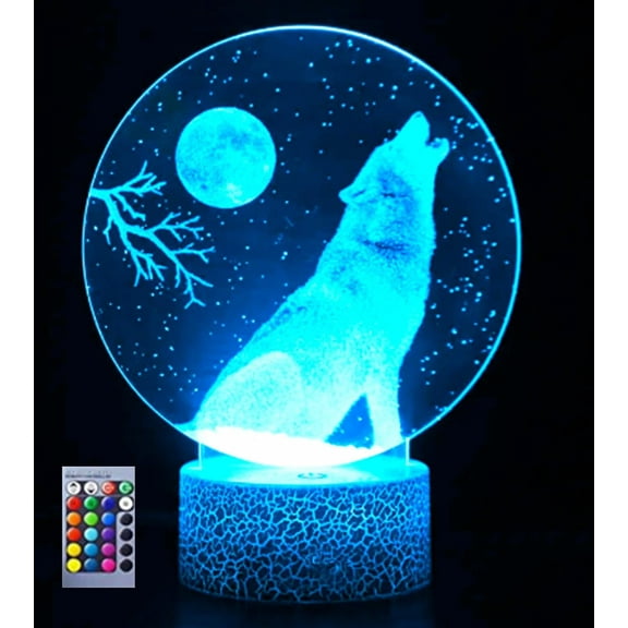 YSITIANNA 3D Wolf Night Light led Lamp Illusion 16 Color Changing Table Desk Decoration Lamps Birthday Gift Acrylic Base USB Cable Toy STNL#1434