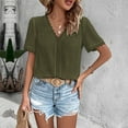 thumbnail image 6 of Womens Chiffon Pom Poms Tops Short Sleeve V Neck Shirts Lace-Trim Lightweight Blouses Dressy Fashion T-Shirt Going Out Tops Casual Business Outfits Spring Summer Clothes 2026, 6 of 8