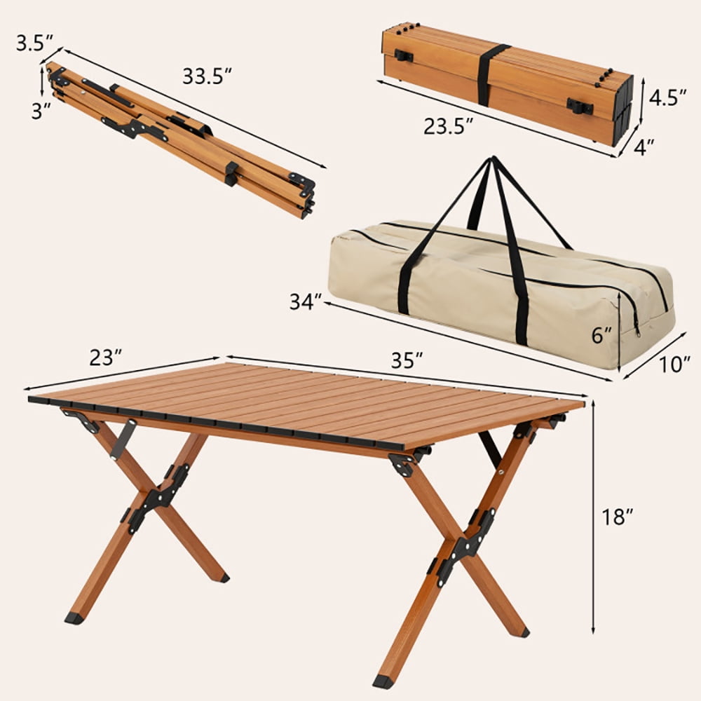 Aimee Lii Folding Lightweight Aluminum Camping Table with Wood Grain, Camp Tables PorTable Foldable-M
