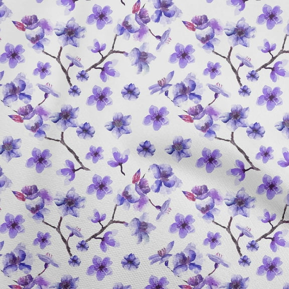 oneOone Polyester Spandex Medium Blue Fabric Watercolor Floral Diy Clothing Quilting Fabric Print Fabric By Yard 56 Inch Wide