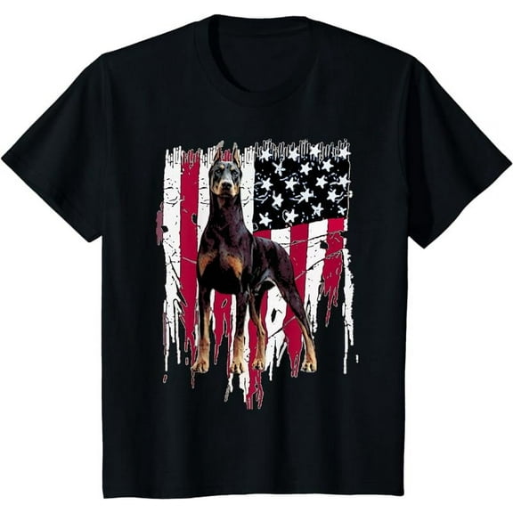 Doberman Pinscher American Flag USA Awesome T-Shirt