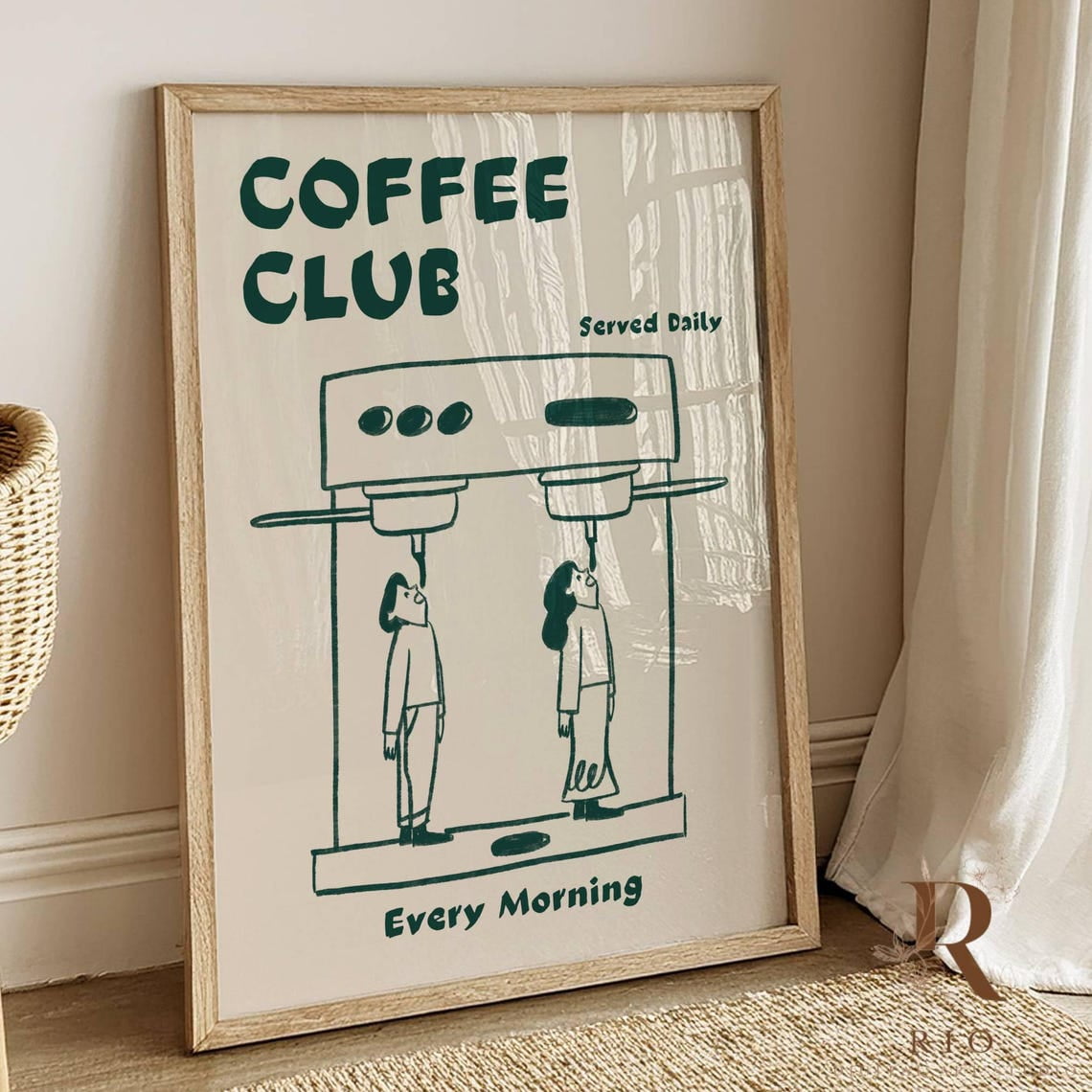 Coffee Club Retro Kitchen Illustration Cafe Decor Wall Art