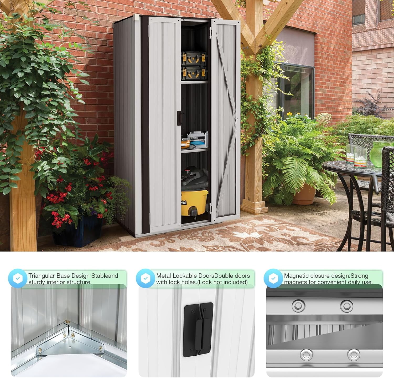 YODOLLA Outdoor Metal Storage Cabinet with Locking Doors and Adjustable Shelves for Home, Office,Garden(White)