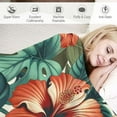thumbnail image 3 of JRXY Hawaii Tropical Hibiscus Flowers Leaves Green Plants Summer Decor Flannel Fleece Blanket White, 3 of 6