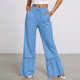 thumbnail image 2 of Pantalones casuales de pierna ancha para mujer - Dobladillo con volantes y ribete de encaje, cordón, poliéster, vacaciones/fiesta, S-XXL, 2 of 5