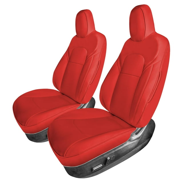 For 2017-2024 Tesla Model 3 FH Group Faux Leather Custom Fit Car Seat Covers Solid Red - Front Seats