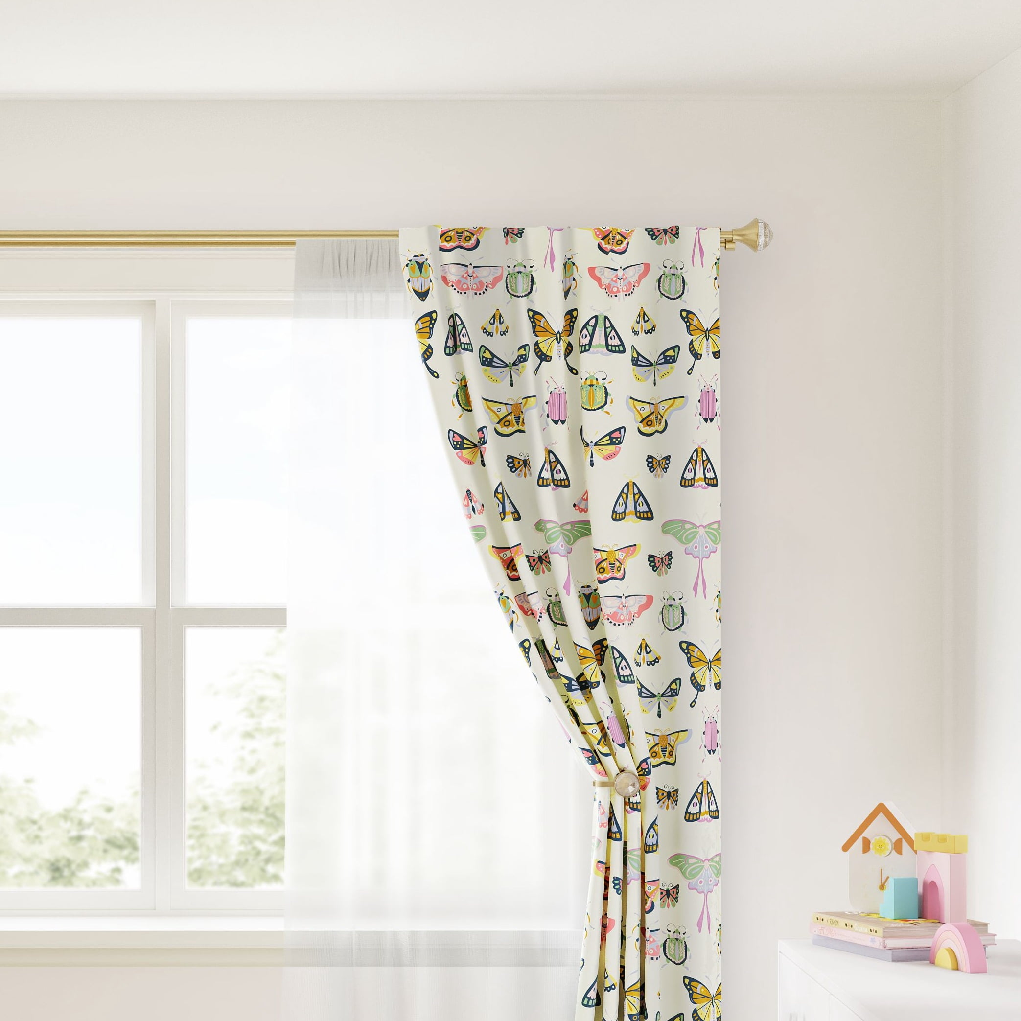 Mainstays Kids 3/4" Gold Faceted Gem Adjustable Double Curtain Rod, 28"-48"