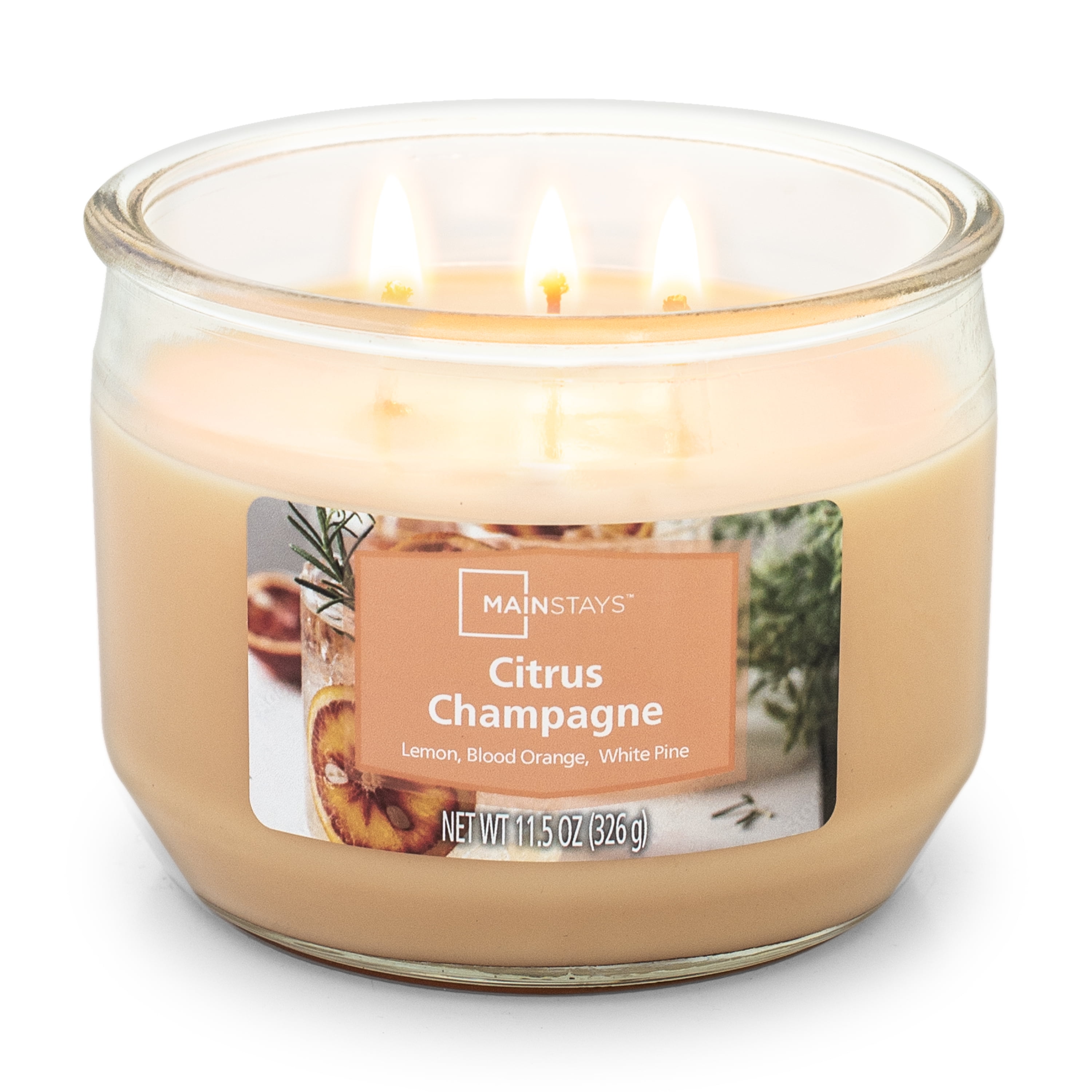 (2 pack) Mainstays Citrus Champagne Scented 3 Wick Candle, 11.5 oz.