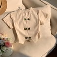 thumbnail image 4 of NAISIBABY Girls Short Sleeve T-Shirt, Back Bow Summer Soft Crewneck Kids Cute Fashion Tee Beige Size 3, 4 of 7