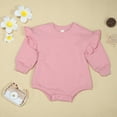 thumbnail image 2 of lnmuld Kids One-piece Solid Color Girls Long Sleeve Romper Jumpsuit with Crewneck Sweatshirt and Oversized Ruffle Detail Cozy Fall Bodysuit Outfit Size:3-6 Months, 2 of 7
