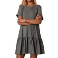 thumbnail image 4 of WULMLEO Tshirt Dress Women Casual Summer Beach Vacation Short Sleeve Drop Waist Ruffle Knee Length Tunic Dress with Pockets Gray XL, 4 of 5