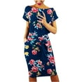 thumbnail image 2 of Robes d'Été pour Femmes Décontractées Col Rond Bretelles Manches Courtes Imprimé Floral Robe Ample avec Poches Robe d'Été Décontractée en Liquidation, 2 of 6
