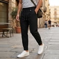 thumbnail image 3 of LIaqionyy Men's Pants Lightweight Drawstring Elastic Waist Straight Leg Casual Fashion Trousers with Pockets, 3 of 7