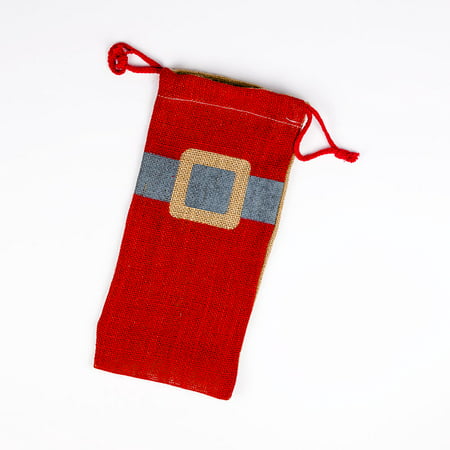 Red Burlap Santa Suit Drawstring Wine Bottle Gift Bag, Fabric (13 x 6