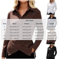 thumbnail image 2 of Ohufall Women Shirt Waist Cinched Button Down Turndown Collar Tops Fashion Casual Elegant Striped Top, 2 of 7