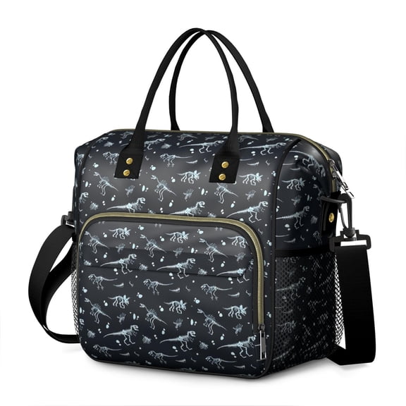 Black White Dinosaurs Fossils Pattern Womens Lunch Box for Work,Insulated Large Lunch Bag for Tween and Teen,Loncheras Para Mujer,Leakproof Adult Lunch Bag for Work,Beach,Travel,Picnic,Camping