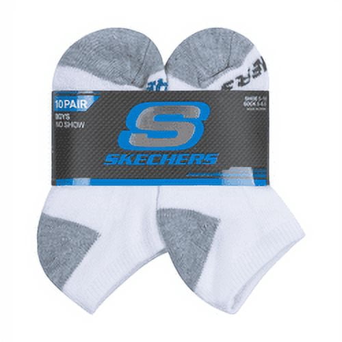 Skechers Kids Boys' 10 Pack 1/2 Terry No Show Socks, White/Blue, 5-6.5