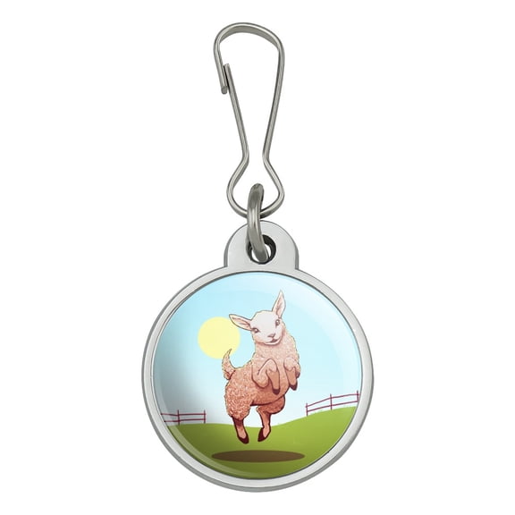 Happy Lamb on Field Jacket Handbag Purse Luggage Backpack Zipper Pull Charm