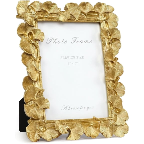 Gold Picture Frame 5x7 Vintage Gold Frames, Ornate Leaf Textured Hand-Crafted Resin with Glass Front Antique Photo Frame for Tabletop Display, Retro Design Home Decor