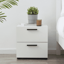 Virtu White Nightstand, Wood Bedroom Bedside Table with 2 Drawers, Living Room Side Table