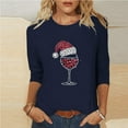 thumbnail image 2 of yoeyez Christmas Shirt Women Dressy 3/4 Length Sleeve Tops Red Wine Glass Printed T-Shirts Funny Crewneck Graphic Holiday Tops Pullover, 2 of 5