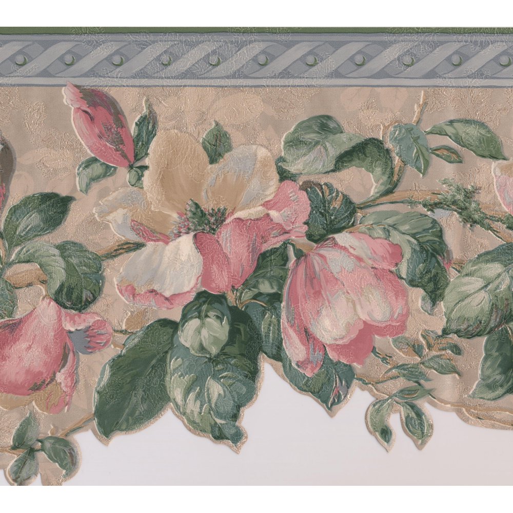 Wallpaper Border Red Yellow Green Flowers Extra Wide Wall Border