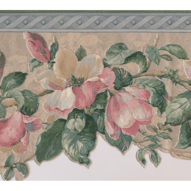 Wallpaper Border - Red Yellow Green Flowers Extra Wide Wall Border