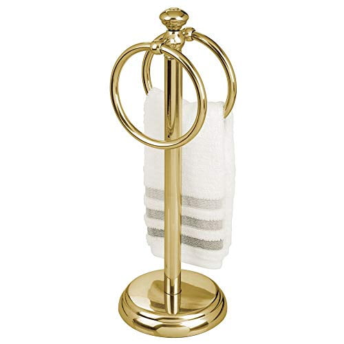 Bronze//Brown 2-Sided mDesign Decorative Metal Fingertip Towel Holder Stand with Base Tray for Bathroom Vanity Countertops to Display and Store Small Guest Towels or Washcloths
