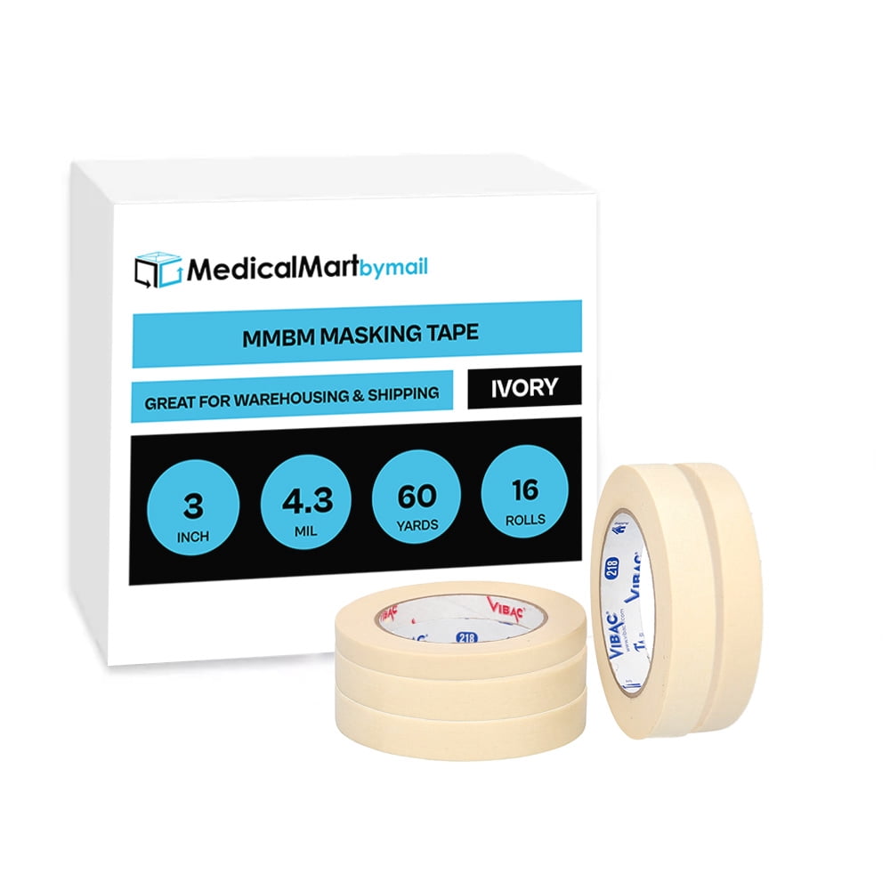 MedicalMartByMail 16 Rolls General Purpose Utility Grade Masking Tape 4.3 Mil, 3" x 60 Yards