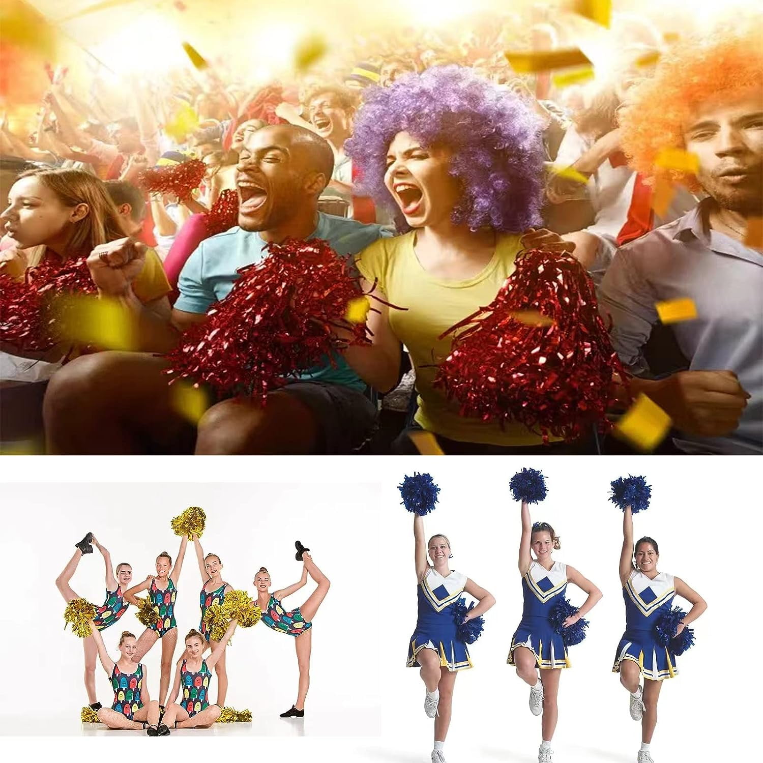 LINLIN 12Pcs Cheerleading Pom Poms Dance Cheer Poms Cheerleader Pompoms Cheer for Kids Adults Ball Dance Sports Team Spirit Cheering Fancy Dress Night Party