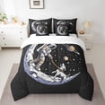 thumbnail image 2 of Feelyou Cartoon Astronaut Print Bedding Comforter Set 7 Pieces, Mystic Outer Space Full Bedding Set, Dreamy Stars Planet Fitted Sheet Flat Sheet, Super Cozy Room Decor, 2 of 7